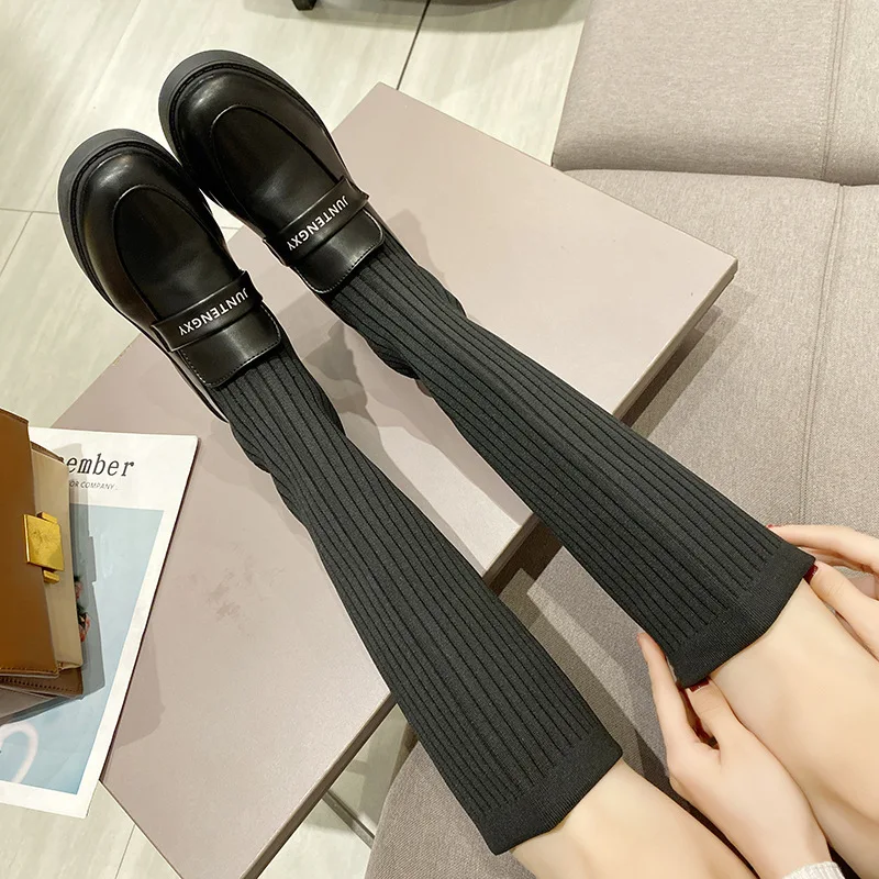 Демисезонные вязаные женские ботинки-носки 2020 обувь на платформе ботильоны