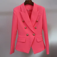 high street newest 2021 classic designer blazer womens metal lion button double breasted blazer jacket fluorescent orange pink
