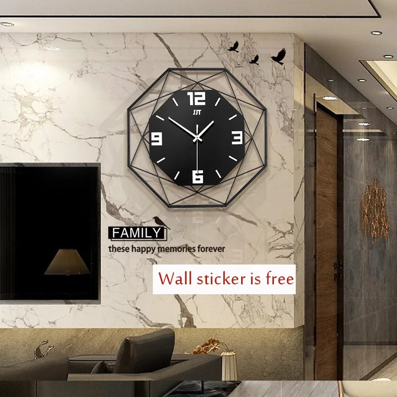 

35/43/55/60cm Polygon Quartz Wall Clock Wall Sticker Black White Yellow Nordic Modern Wall Clock Living Room Kitchen Home Decor