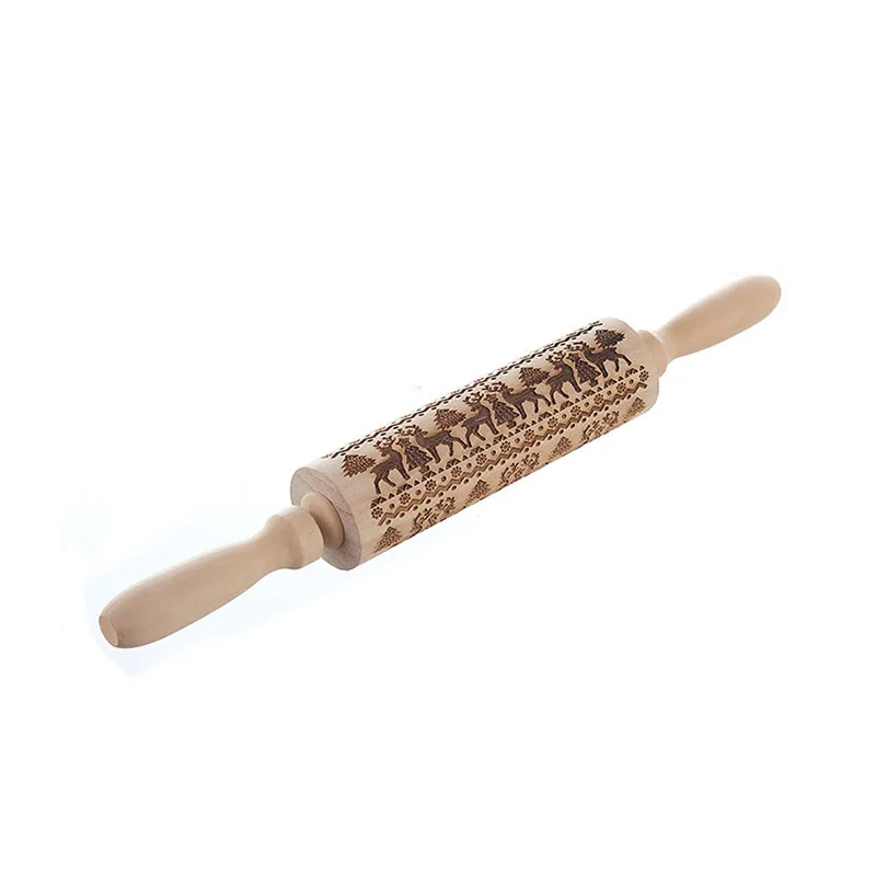 Заказная печать узора Скалка бук Дерево Лазерная гравировка Рождественский узор