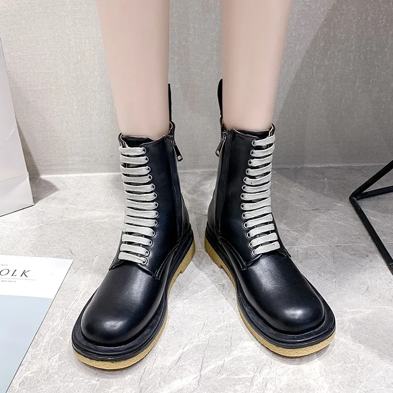 Женские ботинки Цвет Черный Большие размеры 4 5 10 Мотоботы Модные кожаные на