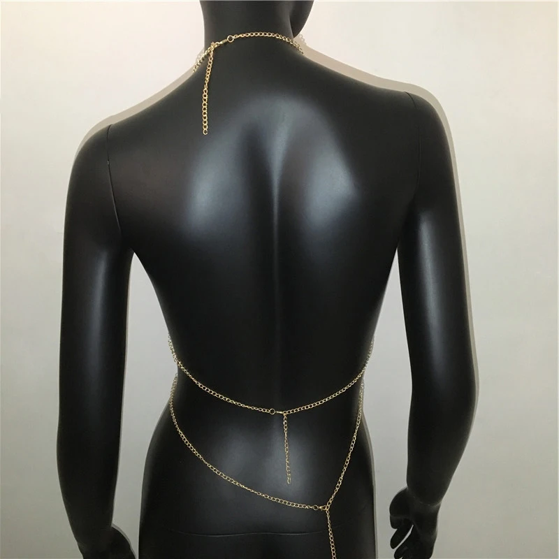 

2020 Sexy Hollow Out Handmade Diamonds Tank Top Women Backless Shiny Crystal Adjustable Metal Chain Deep V Neck Crop Top Club