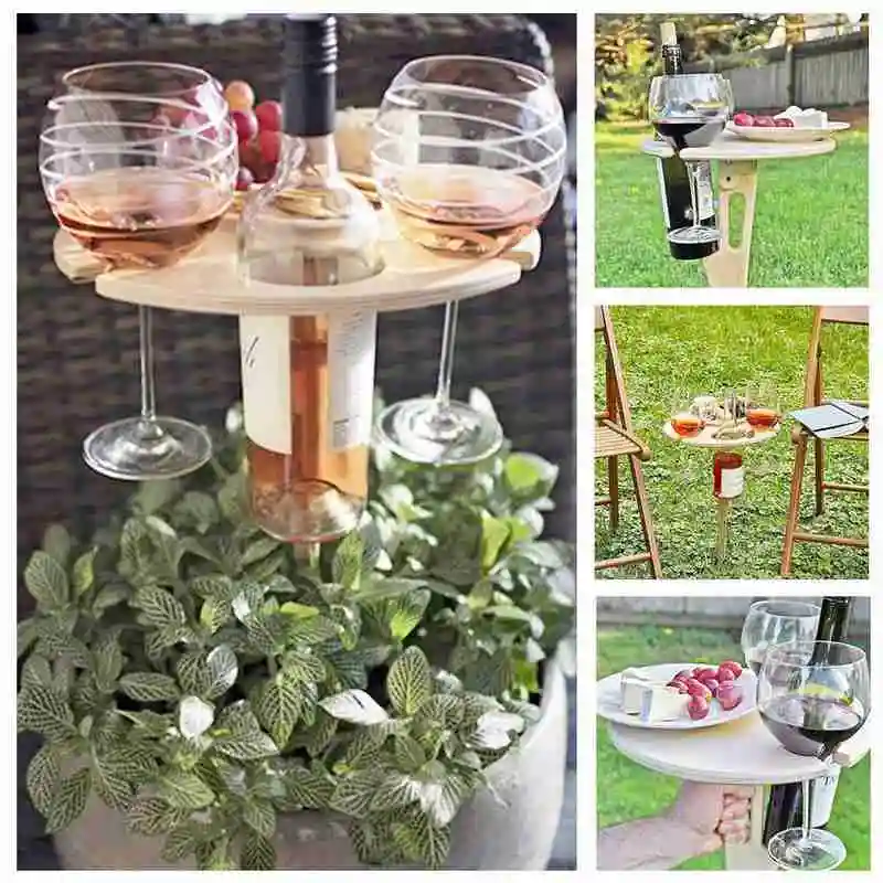 

Portable Round Folding Wooden Wine Glass Table Outdoor Table Wood Picnic Foldable U9C5