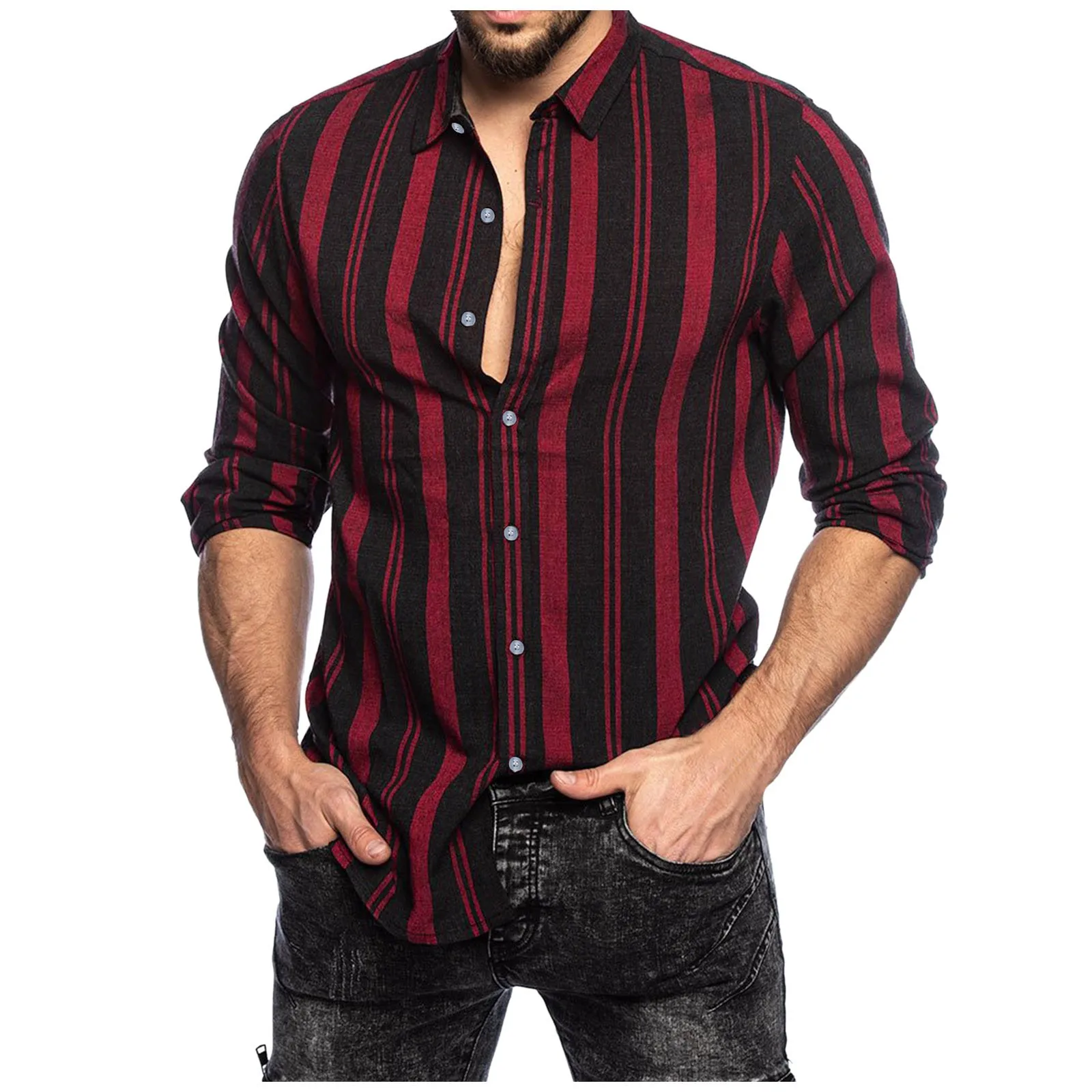 

Cotton Striped Shirt For Men Button Lapel Slim Fit Vintage Shirts Mens Harajuku Multicolor Autumn Winter Shirt Camisa Masculina