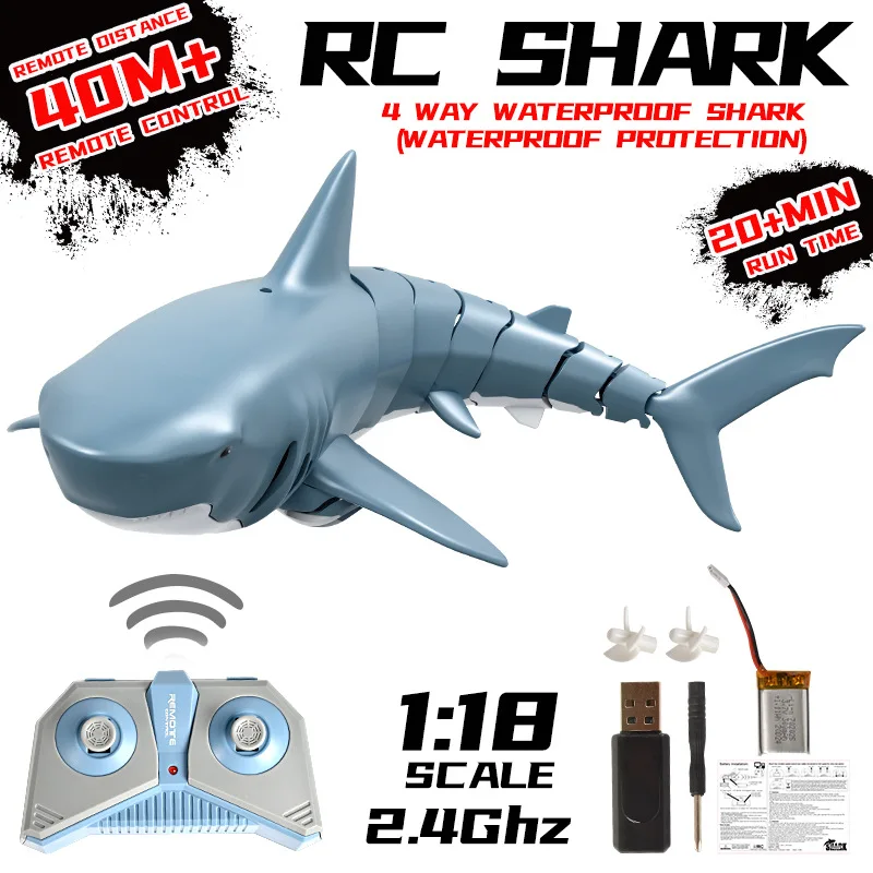 

2.4G T11 RC Shark Fish Boat Waterproof Simulation Outdoor Model Electric Radio Control Animal Sharks Robot Toys for Boys