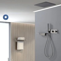 black shower set wall mounted shower faucet mixerrainfall bathroom shower tap with handshower rotate bath spout