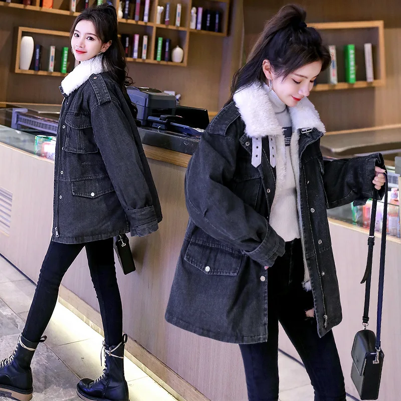 

Простое классическое плотное зимнее пальто, зимнее пальто оверсайз, женская уличная одежда, джинсовая куртка, женская зимняя одежда EH50CO