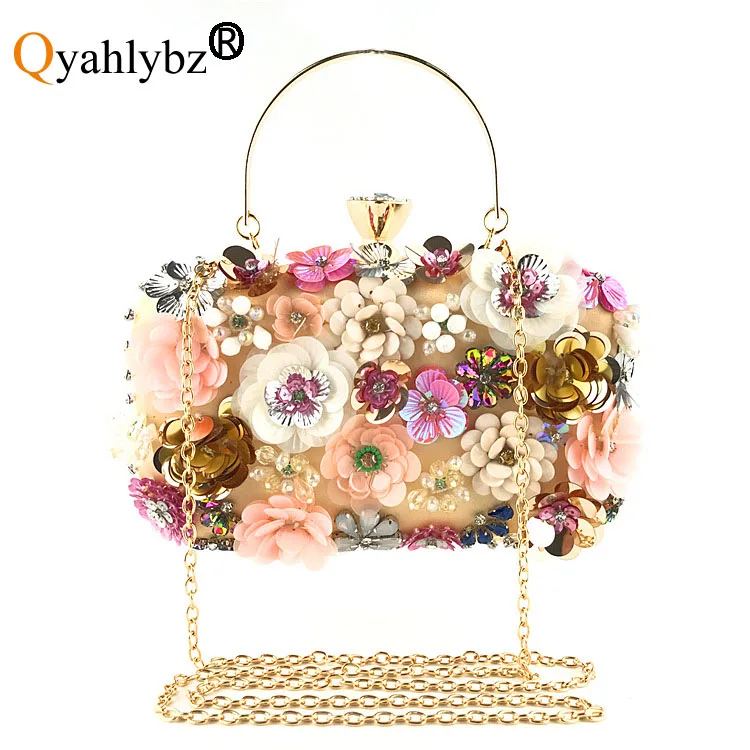 

Qyahlybz band fashion dinner bag ladies handmade flower beaded luxury designer handbag banquet wedding party clutch bag