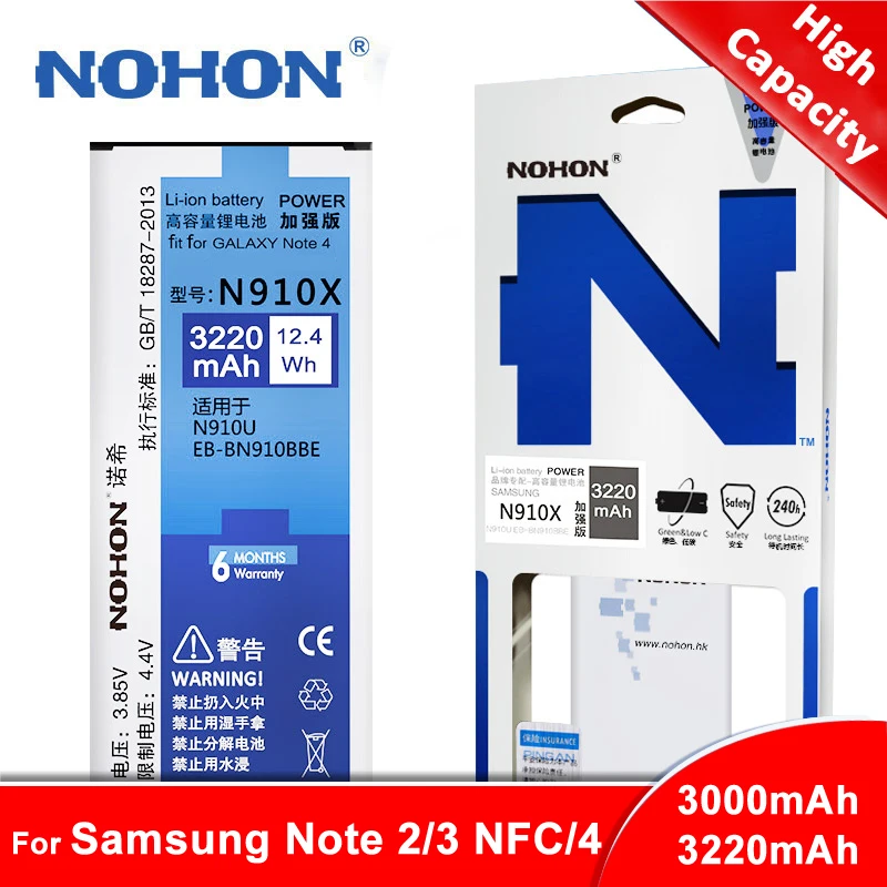 Аккумулятор NOHON для Samsung Galaxy Note 2 3 4, Оригинальная батарея большой емкости Note2 N7100 Note3 NFC N9000 Note4 N9100 N910X - изображение