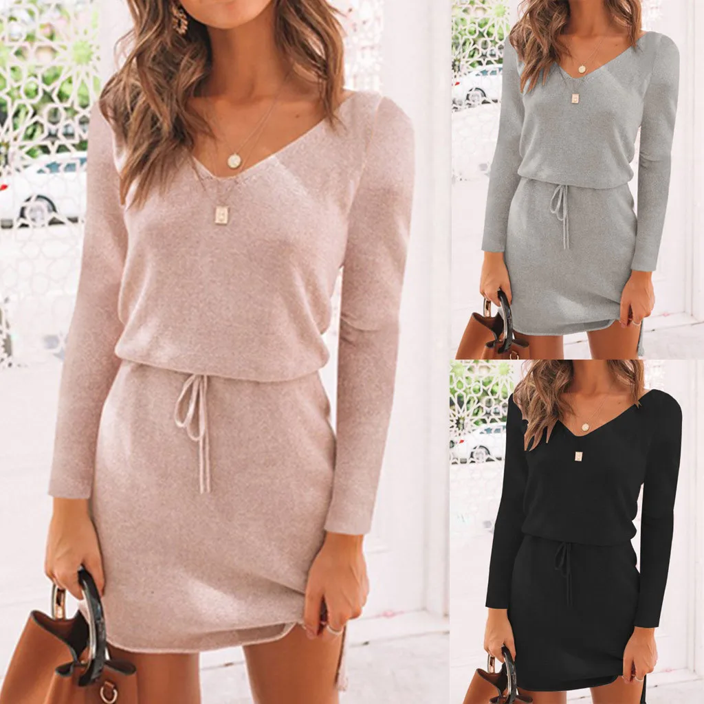 Модное женское сексуальное асимметричное платье с v образным вырезом на шнуровке