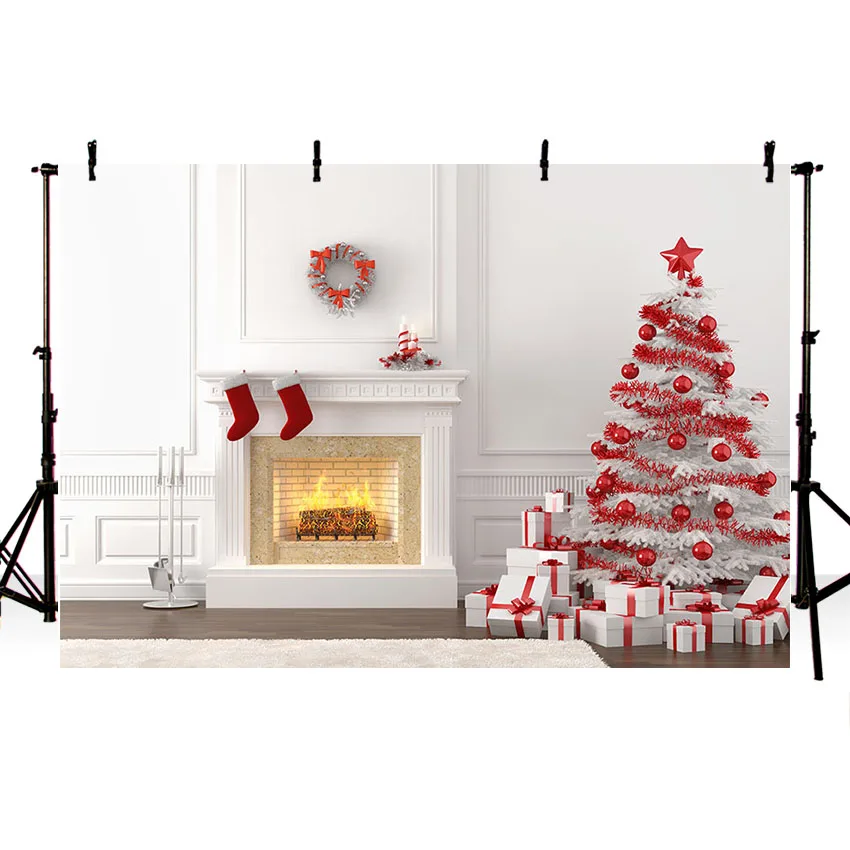 Фотофон Avezano Рождественская елка камин рождественские чулки зимние обои