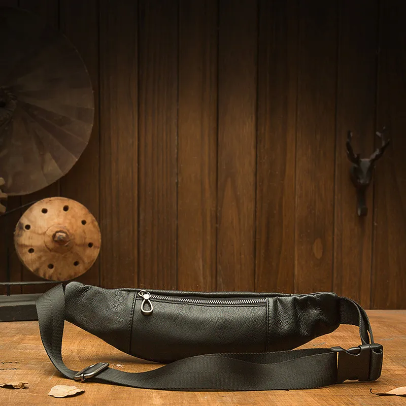 Casual natural genuine leather stitching design men's small chest bag outdoor daily waist pack fashion shoulder messenger bag