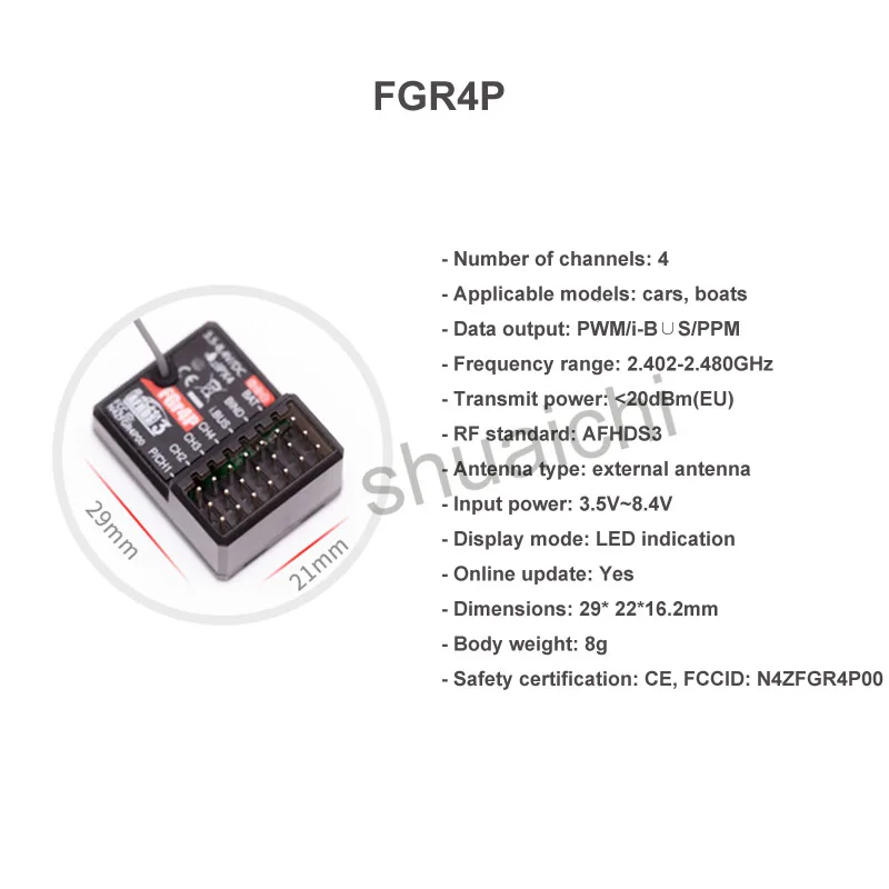 

1pc Flysky FGR4S/FGR4P/FGR4 Receiver PPM/I-BUS/PWM Signal 4 Channel Automatic Frequency Two-Way Transmission for RC Airplane