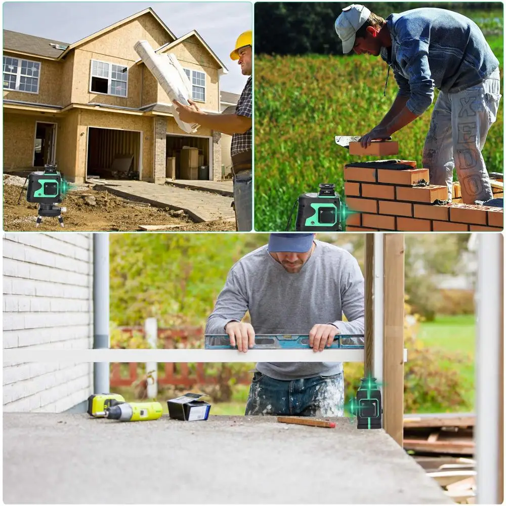 Мощный лазерный 3D уровень самонивелирующийся зеленый 12 линий горизонтали и