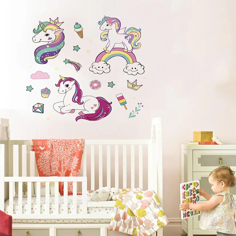 Мультяшный принт настенная наклейка единорог корона узор настенные наклейки для