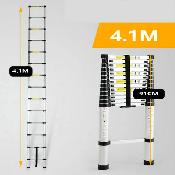 4.1M telescopic ladder single straight ladder family portable folding ladder project thickened aluminum alloy one-word ladder