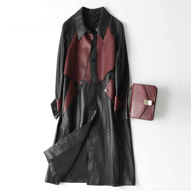 

Aorice women genuine leather jacket girl female real sheepskin long coat trench overcoats A20005