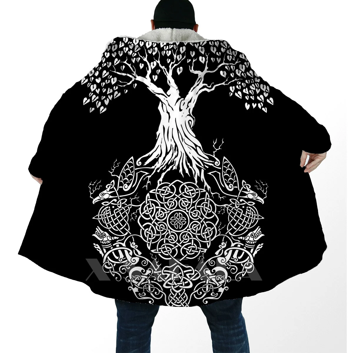 

Thick Warm Hooded Cloak for Women Men Tai Chi Yin And Yang Dragon Overcoat Coat Windproof Fleece Cape Robe Hooded Blanket-2