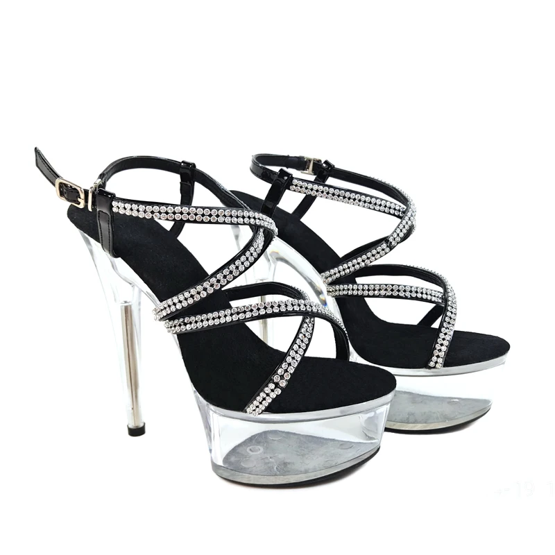 Leecabe Shinny black Women's Platform Sandals Pole Dancing shoes 6 Inch High Heels Shoes professional wedding high heel shoes
