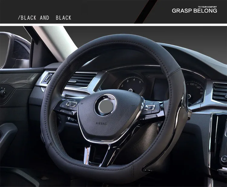 Чехол рулевого колеса автомобиля D форма 38 см для Volkswag GOLF 7 POLO JATTA Passat Tiguan Scirocco Nissan Qashqai J11 X-trail T32 - Название цвета: Черный