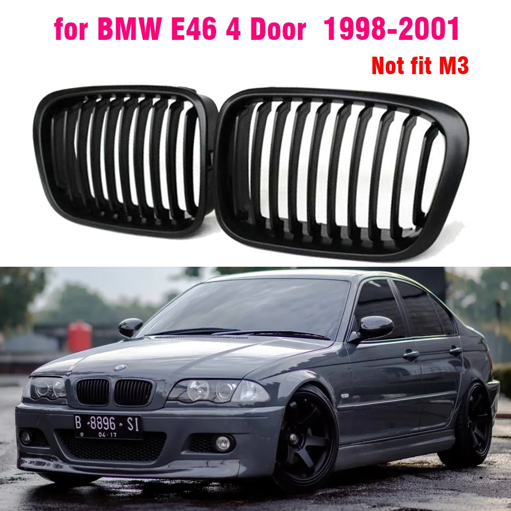 Gloss black Front Kidney Grille Slat Style Grill for For BMW E46 4 door 1998 1999 2000 2001 Car styling