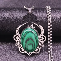 bohemian natural stone malachite stainless steel chocker necklace silver color necklace jewelry joyeria acero inoxidable n3695s0