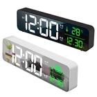 Цифровой двойной будильник для спальни, настольные мини-часы с зеркалом и USB, светодиодный дисплей для даты и температуры