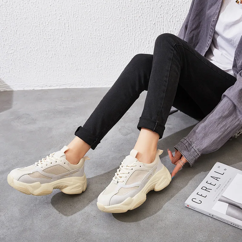 

FL JUMPMORE Mixed Colors Platform Sneakers Lace up Cross-tie Casual Shoes Women Round Toe Vintage Sneakers Shoes Women