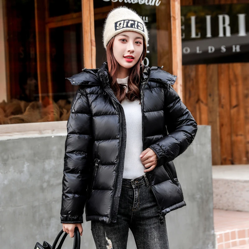 

Winter down cotton padded jackets women plus size black Thickened New parka coat hood short shiny puffer jacket women 2020