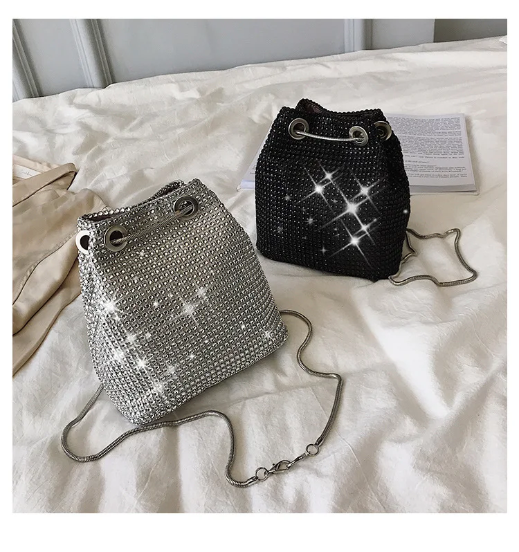Роскошная шикарная женская сумка черные серебристые Стразы Женская милая ручная