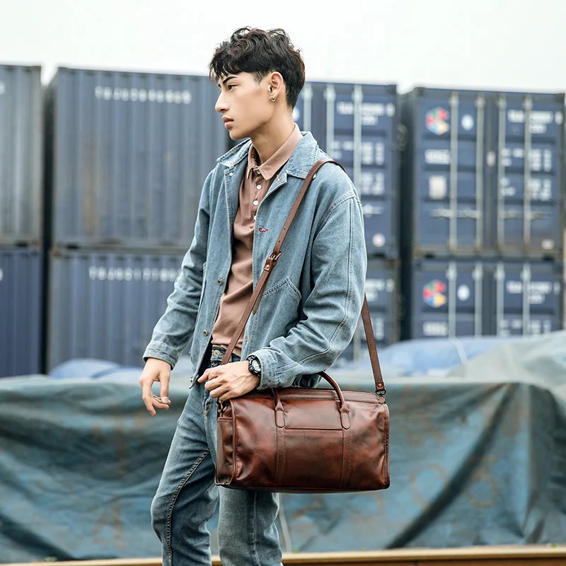 Мужская винтажная Дорожная сумка из натуральной кожи растительного