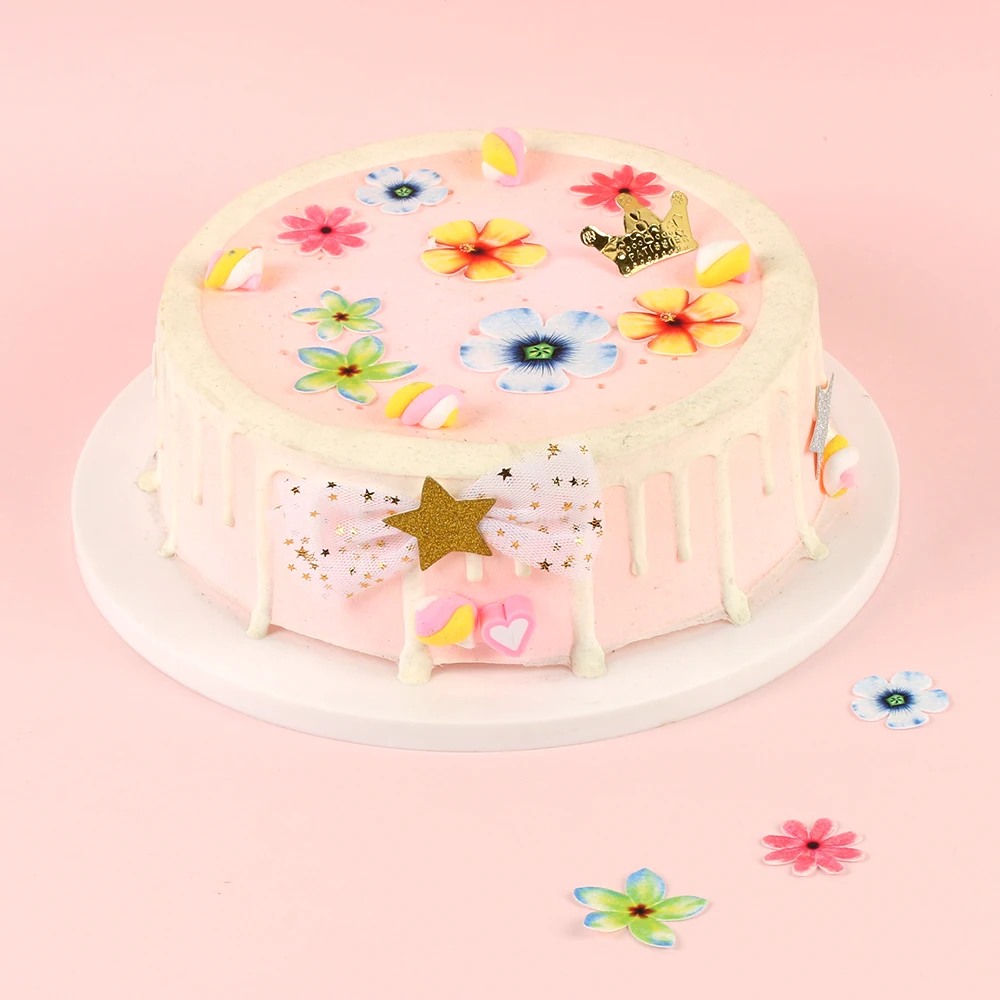 

50PCS Edible Flowers Cupcake Topper Glutinous Rice Paper Water Wedding Party Cake Decoration Bakeware Cake Decor Tools