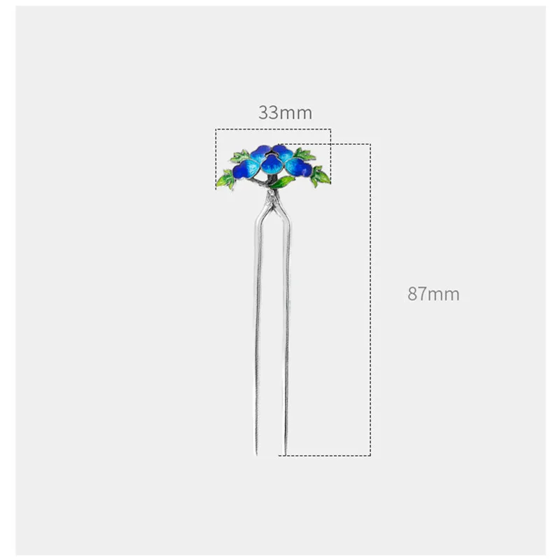 

925 Sterling Silver Hair Fork Comb Cloisonne Enamel Jewelry Blue Flower Hairpin Chinese Luxury Hair Accessories Hanfu Women