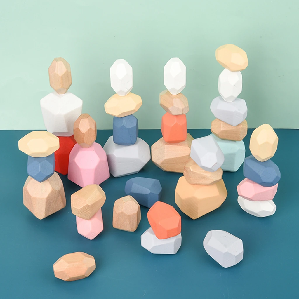 

Wooden Colored Stone Building Blocks Educational Toy Creative Nordic Style Stacking Game Wooden Toy Gift Kids Toddlers Toy