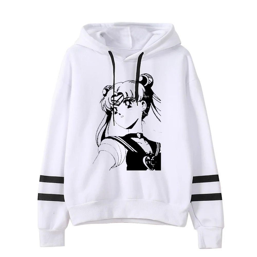 Сейлор свитшот с Луной кошкой Харадзюку корейский стиль ulzzang kawaii 90s мультфильм одежда пуловеры негабаритных с капюшоном уличная