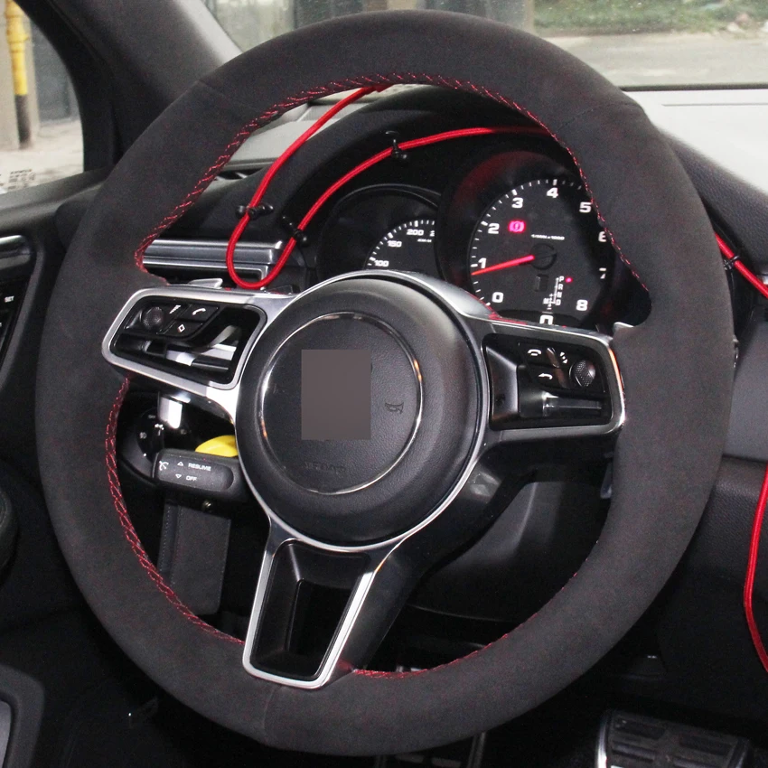 Черная замша DIY ручной работы чехол рулевого колеса автомобиля для Porsche Macan Panamera