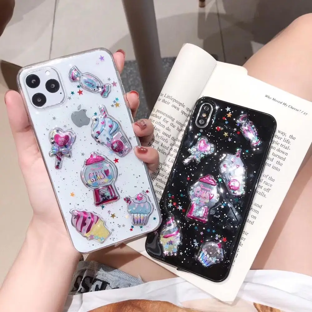ORYKSZ Lovely Ice cream Phone Case For iPhone 11 Pro Max Cases XR XS X 6 6S 7 8 Plus Glitter Silicon Cover Coque |