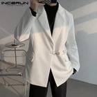 Модный мужской блейзер INCERUN, однотонный, с отложным воротником, 2022, с длинным рукавом, уличная одежда, повседневные костюмы, мужские стильные, элегантные, для отдыха, женские куртки
