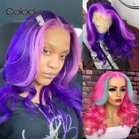 purple highlight wig human hair ombre lace front wig remy pink wig pre plucked lace front human hair wigs with baby hair colodo