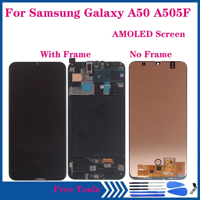 

6.4'' AMOLED Display For Samsung Galaxy A50 SM-A505F A505N/DS A505 LCD Display Touch Screen Digitizer With Frame