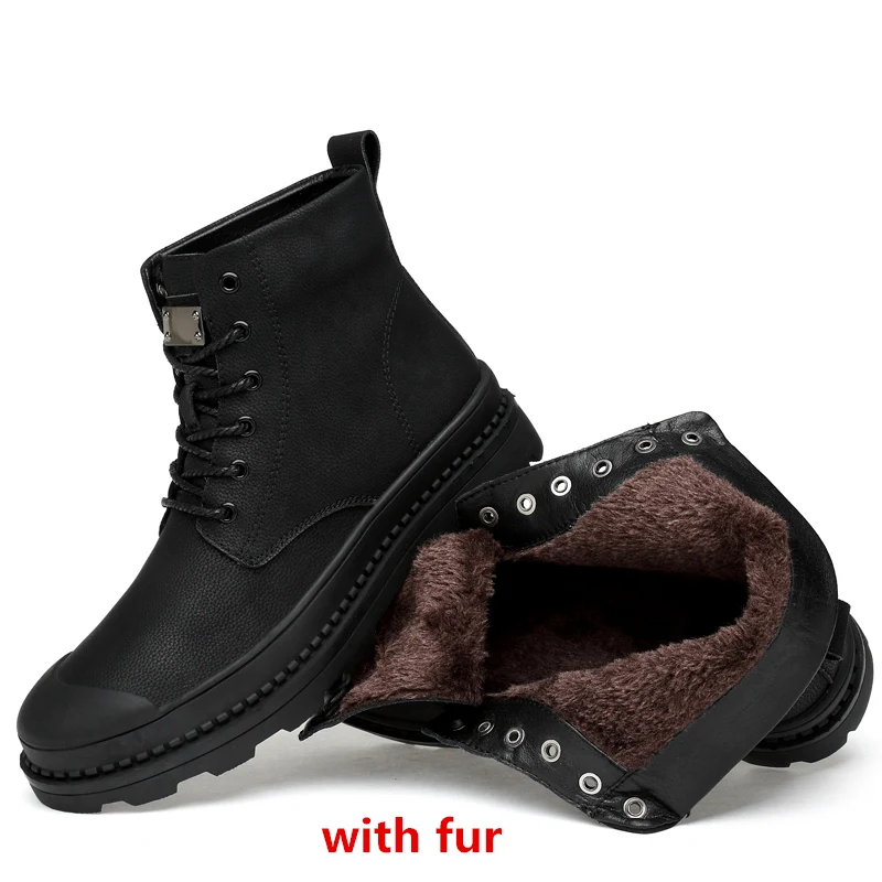black fur Модные ботильоны мужские ботинки из натуральной кожи зимние ботинки мужская зимняя обувь теплые кроссовки из натуральной кожи на меху Большие размеры 47 a4 - Цвет: black fur