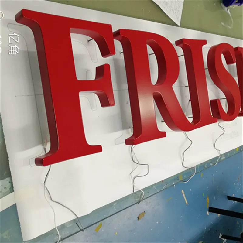 3D рекламный задний светящийся знак из нержавеющей стали гало светодиодные буквы