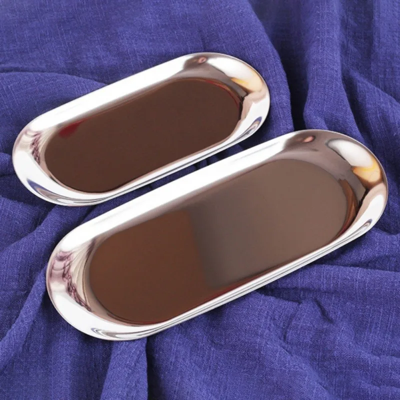

Metal Storage Tray Oval Stainless Steel Tray Snack Fruit Cosmetics Jewelry Storage Organizer