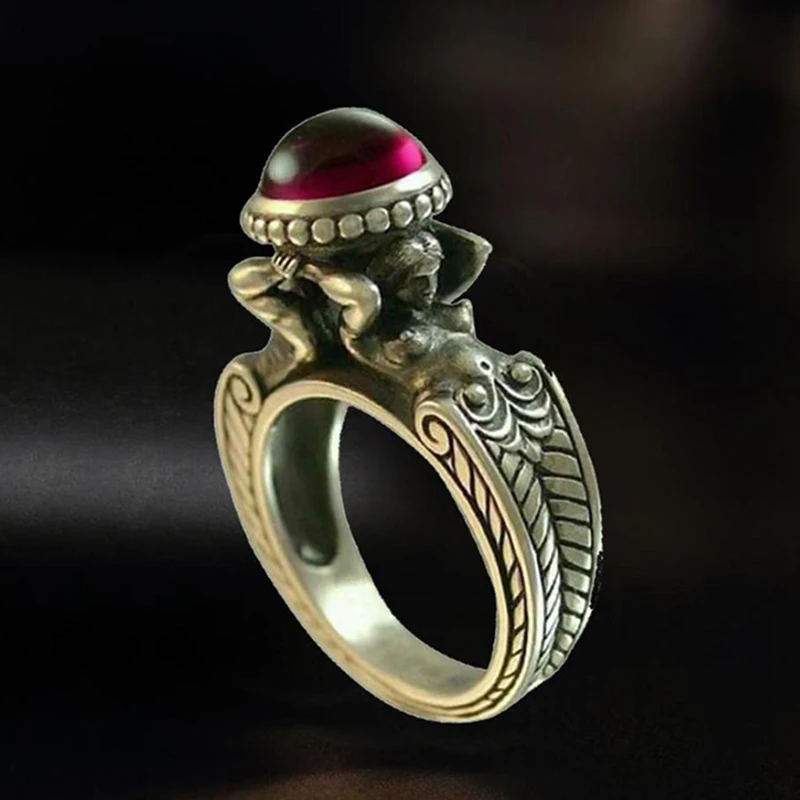 Гравировка и искусство готические кольцо с красным камнем колдуна языческие из