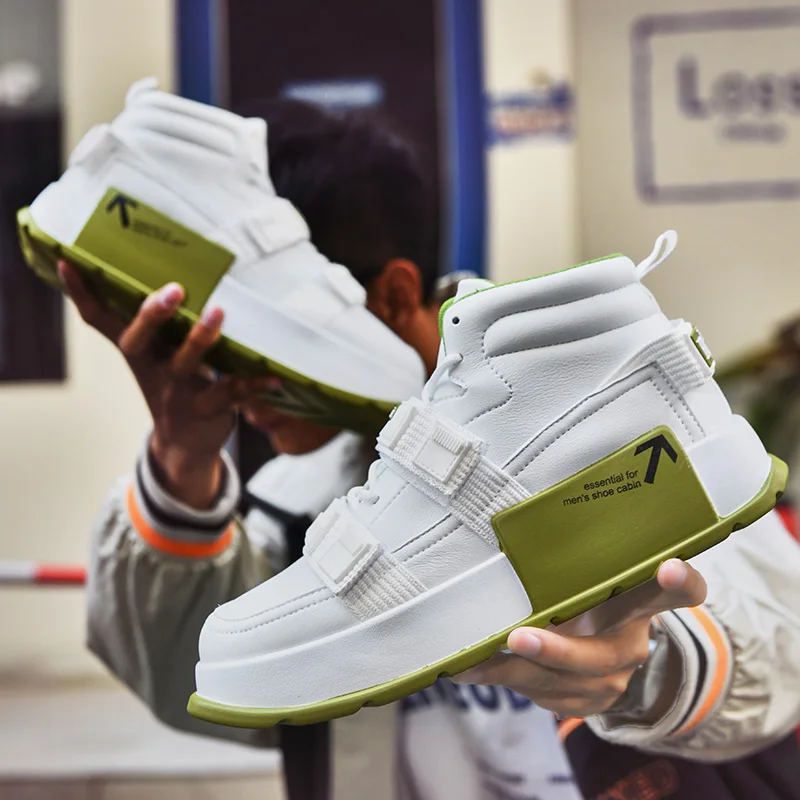 

Кроссовки мужские высокие спортивные, толстая подошва, кожаные, повседневная обувь для скейтборда