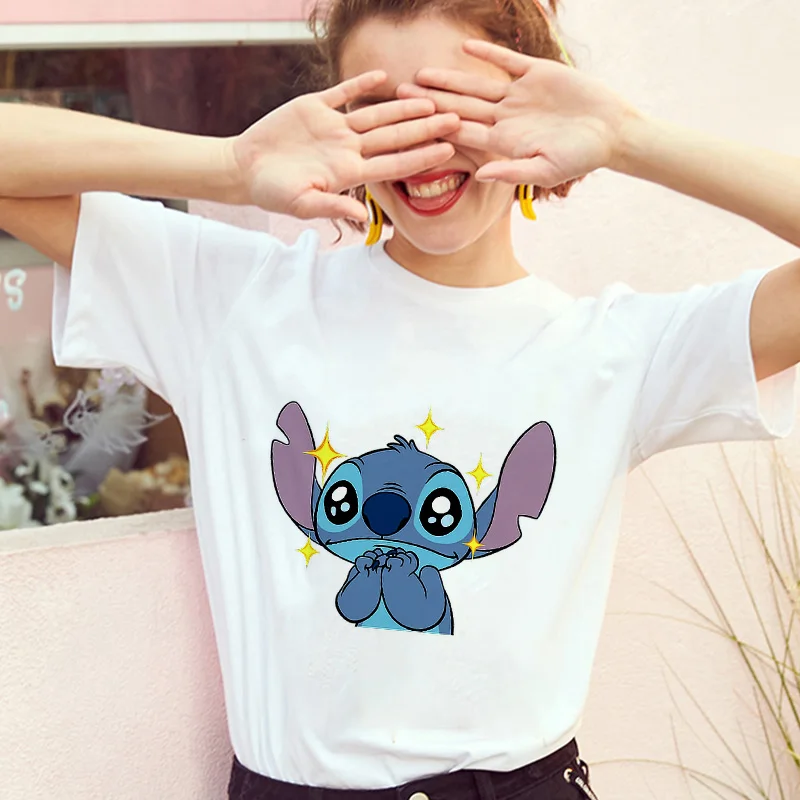 Showtly тематика «Лило и Стич» Harajuku Kawaii футболки для девочек приключенческий комедийный мультфильм женский Vacay режим печатных Повседневное футболка милый