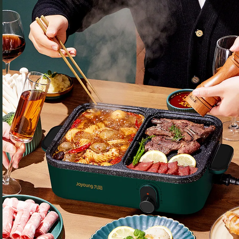 220V 2 In 1 Mini Electric Barbecue Grill& Electric Hot Pot Non-stick Household Home Appliance Multi Cooker Frying pan