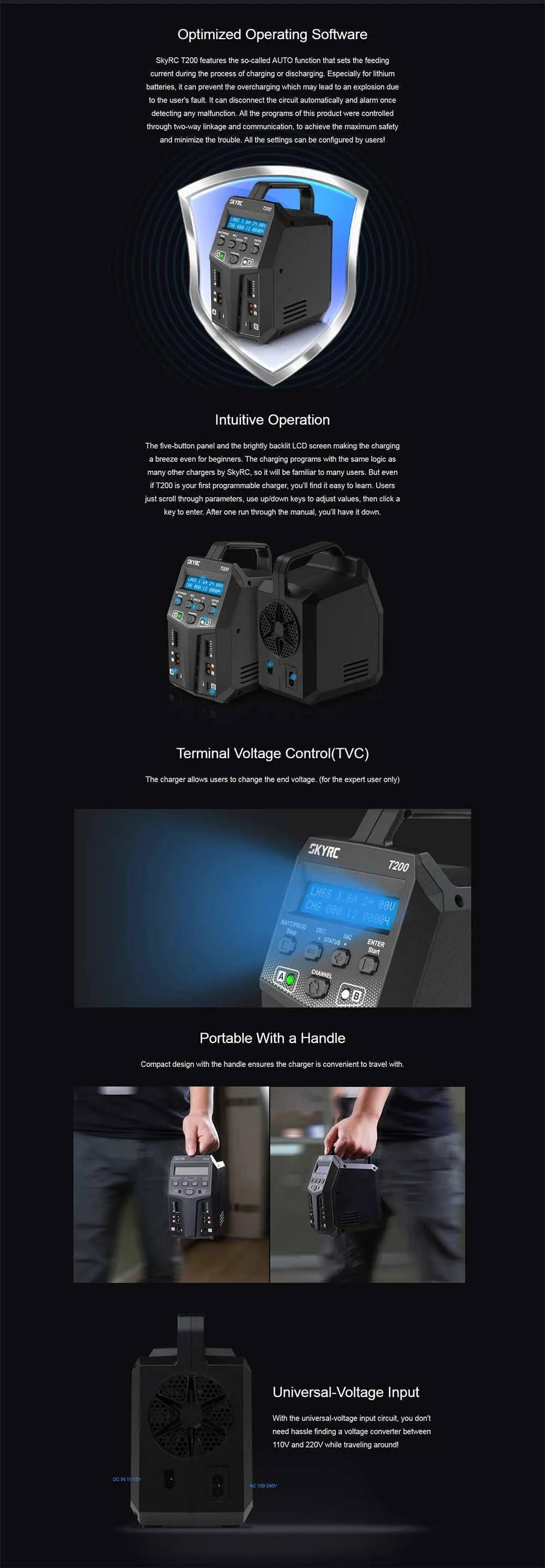 Новейший SKYRC T200 2X100 Вт 12A AC/DC двойной аккумулятор баланс зарядное устройство для 1-6S Lipo/LiHV/LiFe/LiIon части батареи Аксессуары