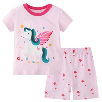 kids girls pajamas set cotton sleepwear pink short sleeve cute cartoon t shirt tops and shorts girls summer sets casual homewear