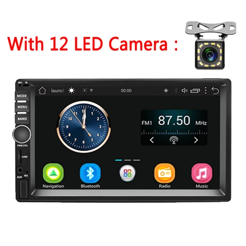 With 12 Led Camera Автомагнитола AMPrime, 2 Din, Android, gps навигация, Автомобильная магнитола, стерео, 7 дюймов, 1024*600, Универсальный Автомобильный плеер, Wifi, Bluetooth, USB, аудио - Цвет: With 12 Led Camera
